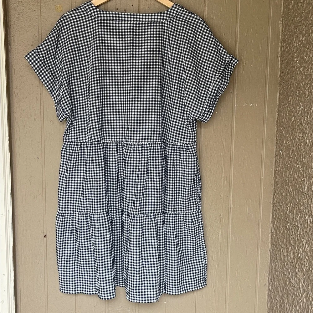 Madewell Cuff-Sleeve Button-Front tiered Mini Dress in Gingham Check XL - Picture 3 of 9